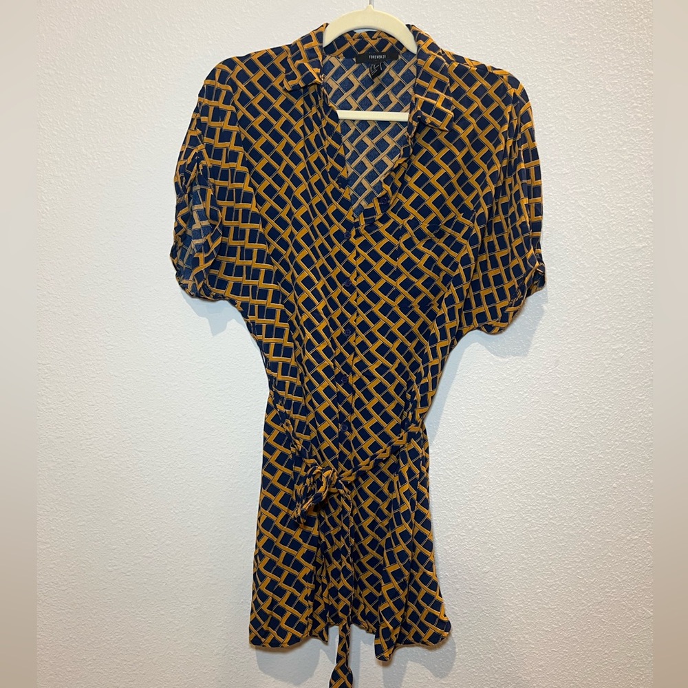Forever 21 Blue and Mustard Short Dress Size M - Picture 2 of 13